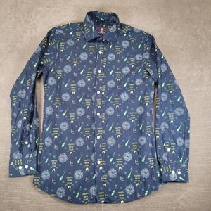 Simon Banks Button Down Shirt Mens Small Navy Happy New Year Champagne Fireworks